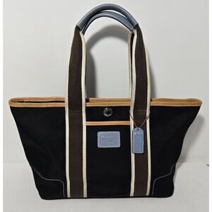 Vintage Y2K COACH Hamptons Nylon Tote Bag Black 6261 Leather Trim Handbag Purse